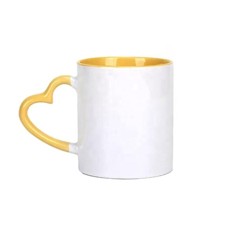 11 Oz Coffee Cup And Mug For Sublimation Travel Ceramic Pink Cup And Mug With Heart Shaped Handle