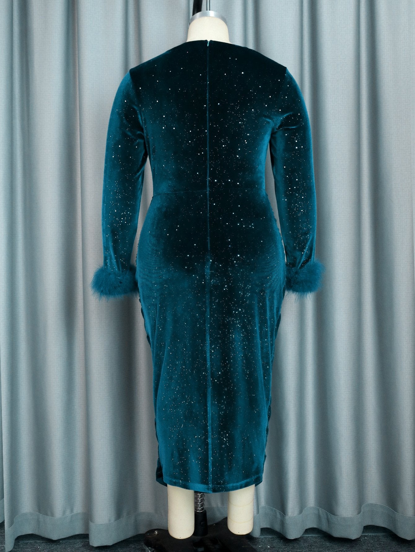 European And American Autumn And Winter Irregular Collar Shiny Dress Nightclub Ball Pleated Sexy High Waist Dress