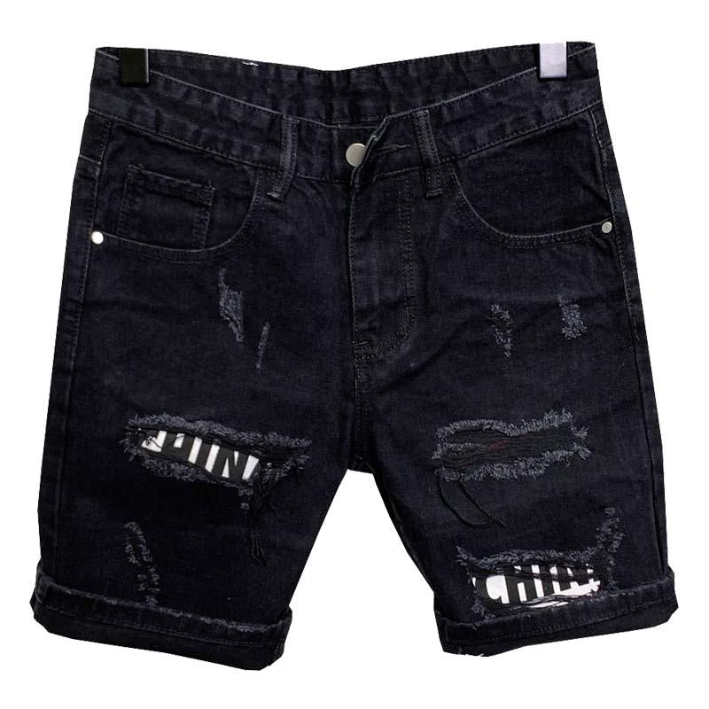 Fashion Custom Black Denim Short Ripped Casual Slim Fit Jeans Shorts For Men