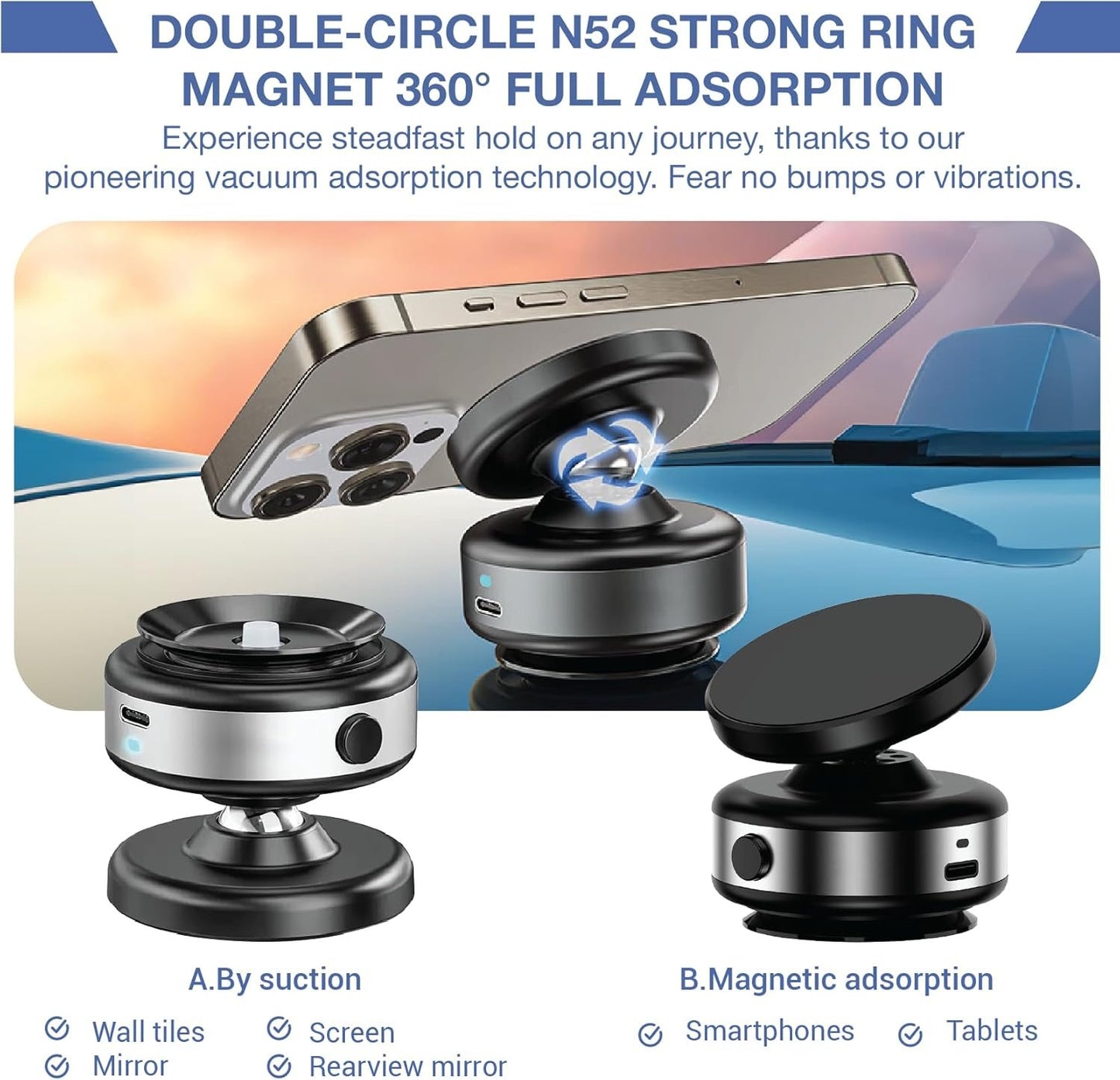 360 Degree Rotating Stable Glass Vacuum Suction Vacuum Battery Mobile Desk Stand Car Magnetic Phone Holder