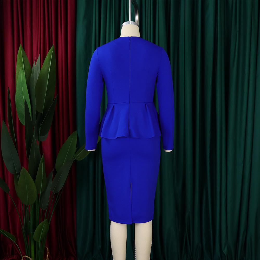 D444 Latest Design Autumn Dress Women Casual Long Sleeve Elegant Ruffled Ladies Office Dress Women Formal Work Career Dress