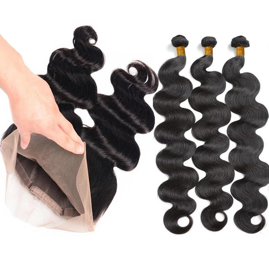 Raw Indian Hair Supplier 360 Lace Front Closure Package Hair With HD Lace Closure Natural Human Hair Bundle With Closure Suit