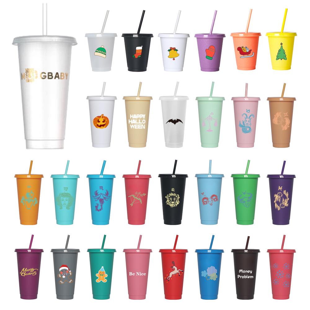 Hot Sale 24 Oz Black Cold Coffee Cup Plastic Cup With Lid And Straw