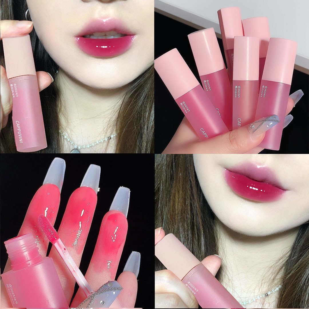 High Coloring Cute Lip Gloss 6-piece Set Heart-shaped Pink Lip Gloss Vivid Juicy Gloss Finishing Cappuvini Mirror Moisturizing Glaze Color