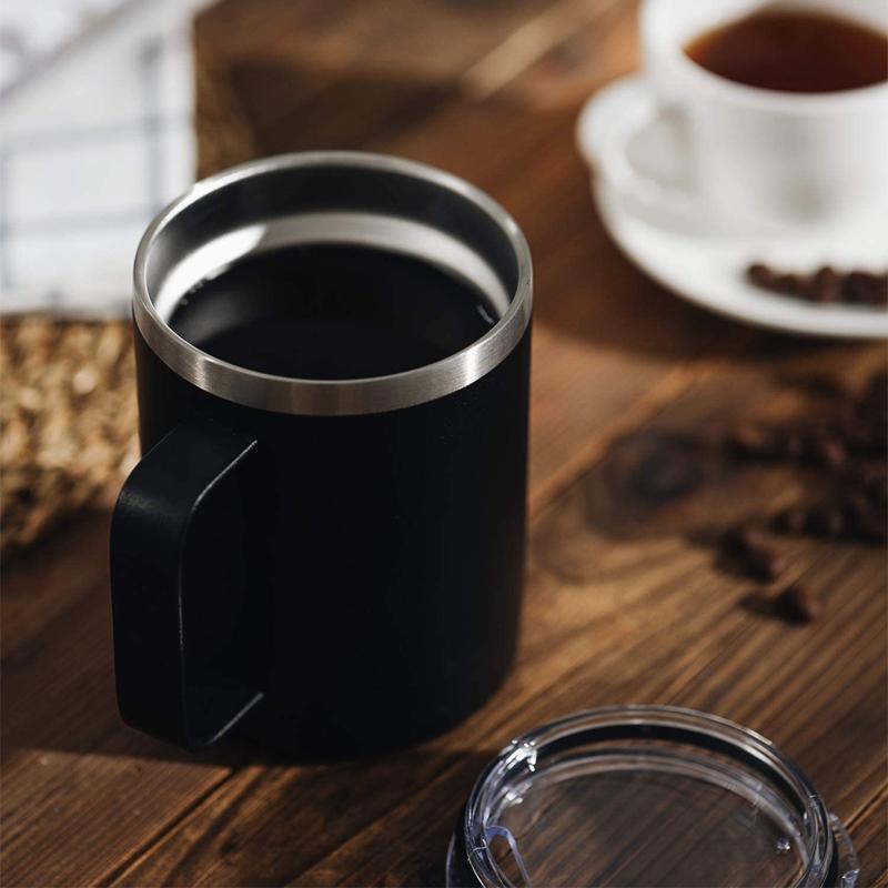 Custom Logo 12 Oz 14 Oz Powder Coated Insulated Stainless Steel Coffee Cup Handle Double Wall Vacuum Insulated Coffee Cup With Lid