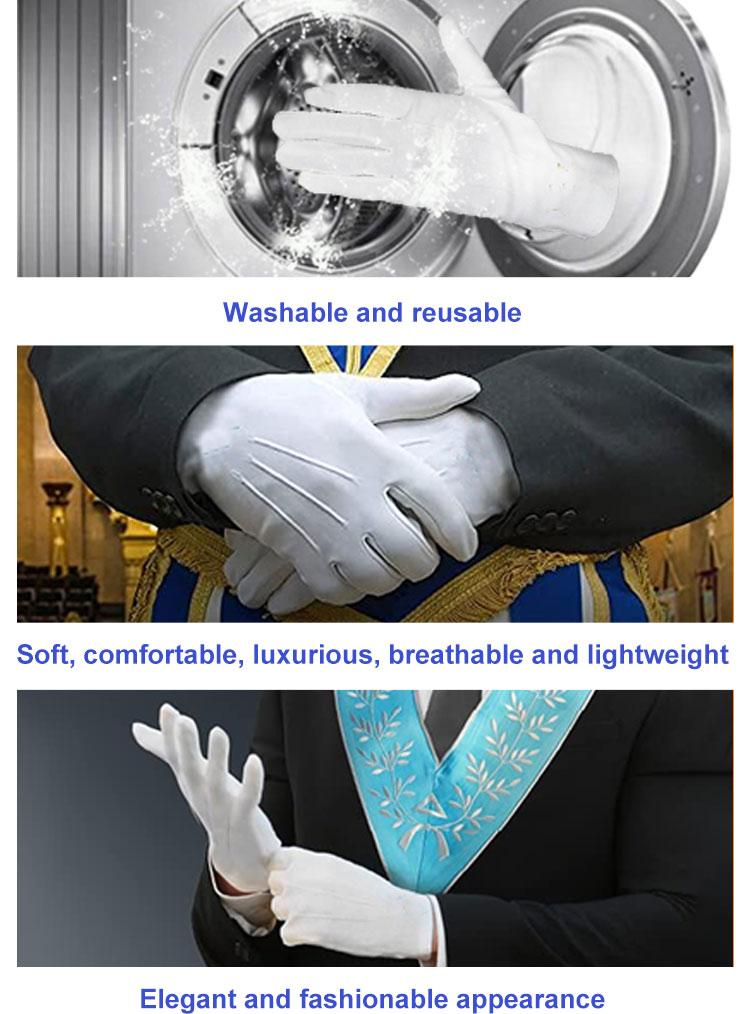 Wholesale Custom Menswear Church Masonic Embroidery White Cotton Masonic Masonic Riggilla Hand Gloves High Quality Women