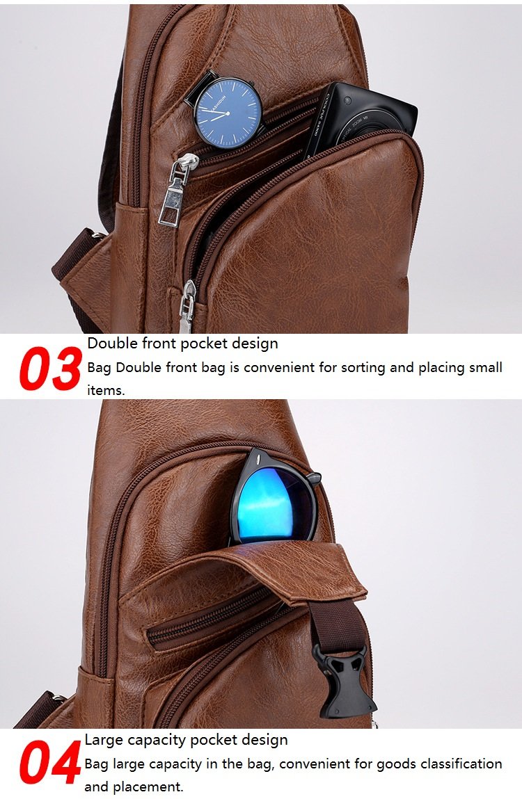 Wholesale Customizable Leather Men's Crossbody Bag Outdoor Shoulder Bag Multifunctional Chest Bag Men's Casual Sling Travel