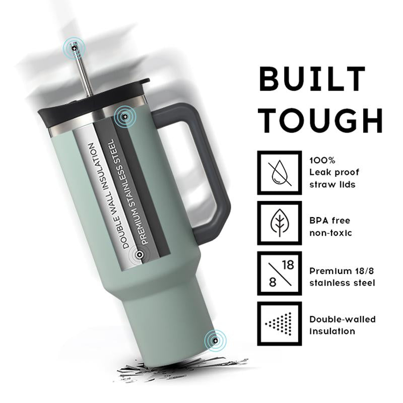 40 Oz Tumbler Double Wall 304 Stainless Steel Insulated Wide Mouth Car Tumbler Cup With New Handle And Straw Cover Vacuum Car Cup