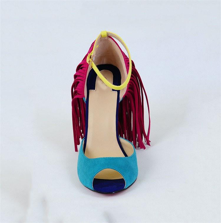 2016 Girls Fashion New Ladies Sandals Women High Heel Sandals Suede Tassel Women Ankle Strap Sexy High Heels