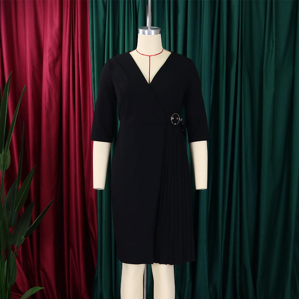 Custom Summer Women's Elegant 3 Quarter Sleeve Women Office Dress Pleated African Women's Clothing