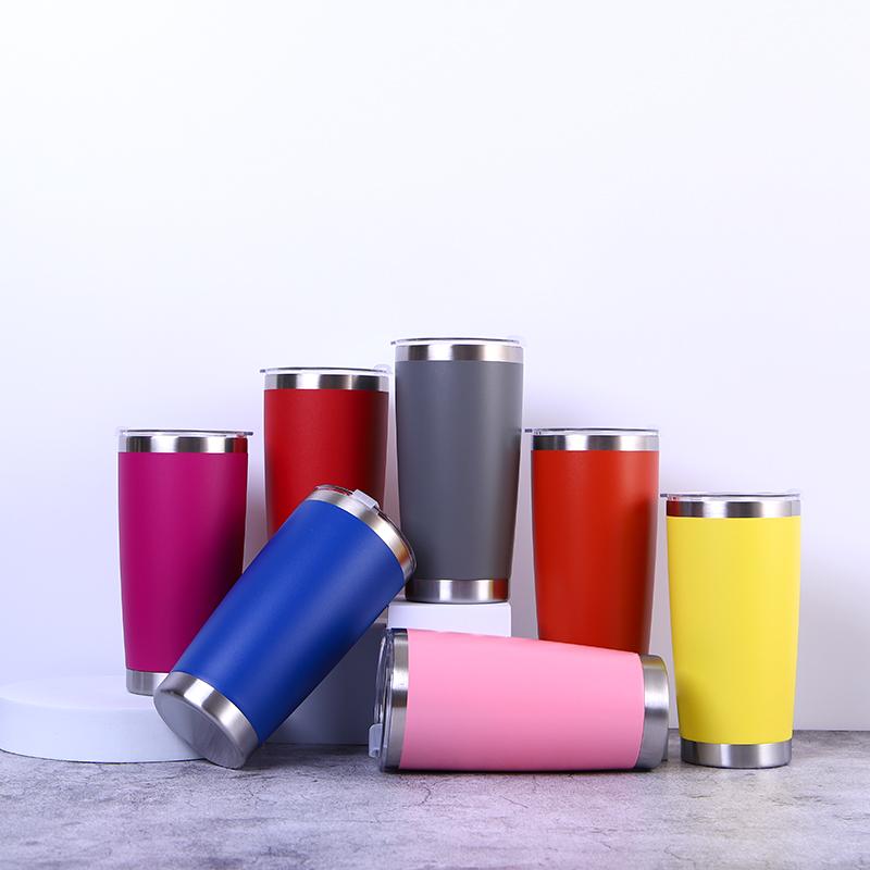 Custom Logo Powder Coated Metal Cup Double Wall Vacuum Insulated Stainless Steel 20 Oz 30 Oz Car Tumbler Cup Travel Coffee Mug