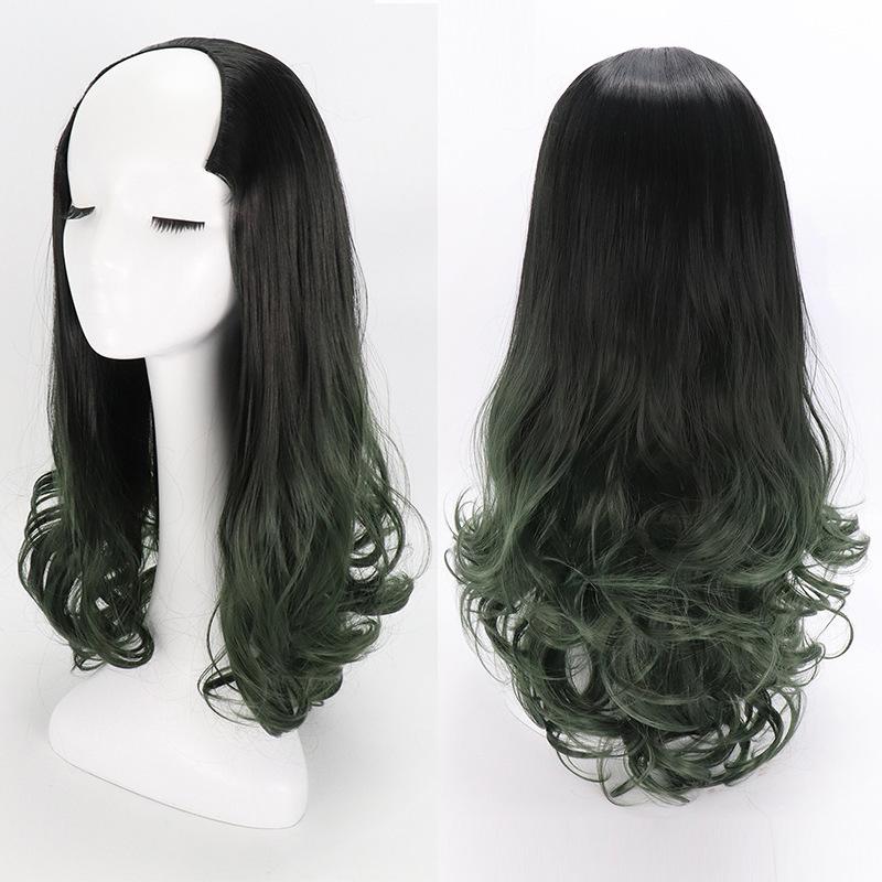Wig U-shaped Gradient Half-head Long Straight Hair Suit Women's Middle Long Curly Hair