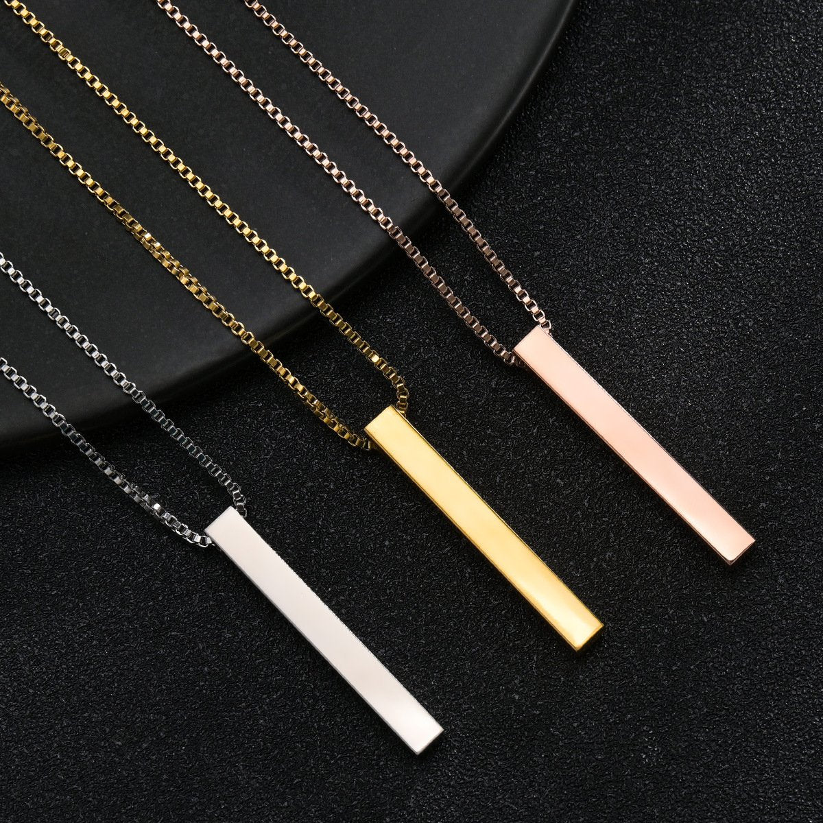 Stainless Steel Plain Vertical Rod Pendant Necklace Hot Sale Custom Carved Blank Rod Pendant Necklace