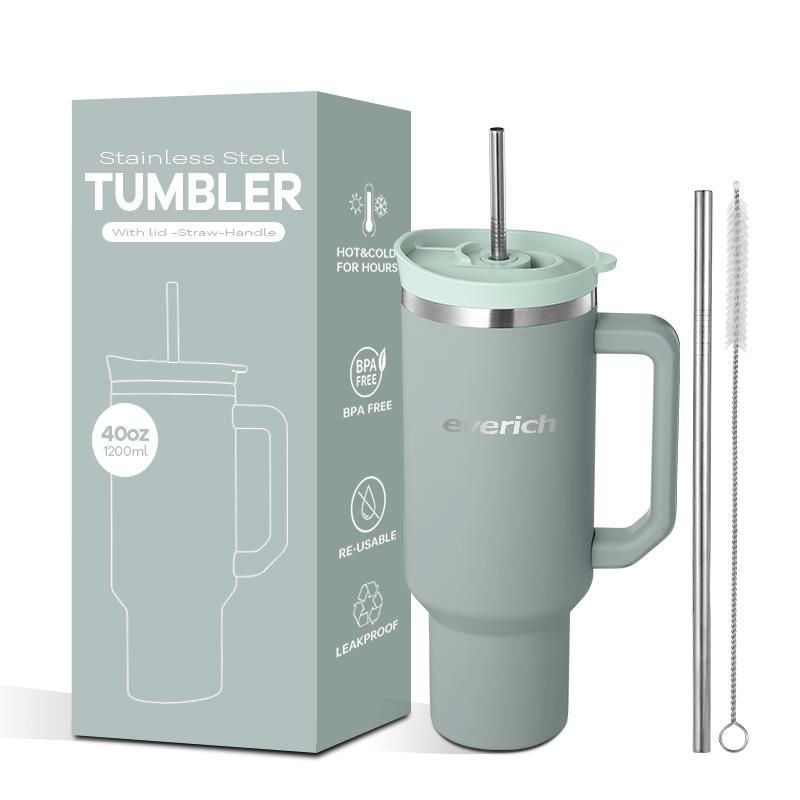 40 Oz Tumbler Double Wall 304 Stainless Steel Insulated Wide Mouth Car Tumbler Cup With New Handle And Straw Cover Vacuum Car Cup
