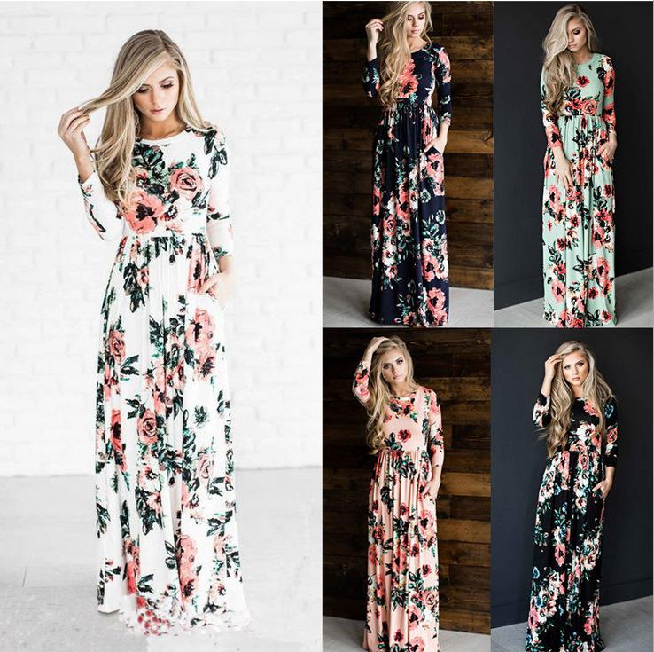 Modern Fashion Women Clothing Women Flower Print Long Dress