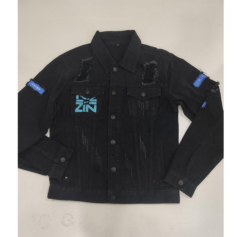 Custom Men Hooded Jacket Long Sleeve Fashion Jacket Jeans Jacket Hooded Rear Logo Print Patch Design For Men Fashion