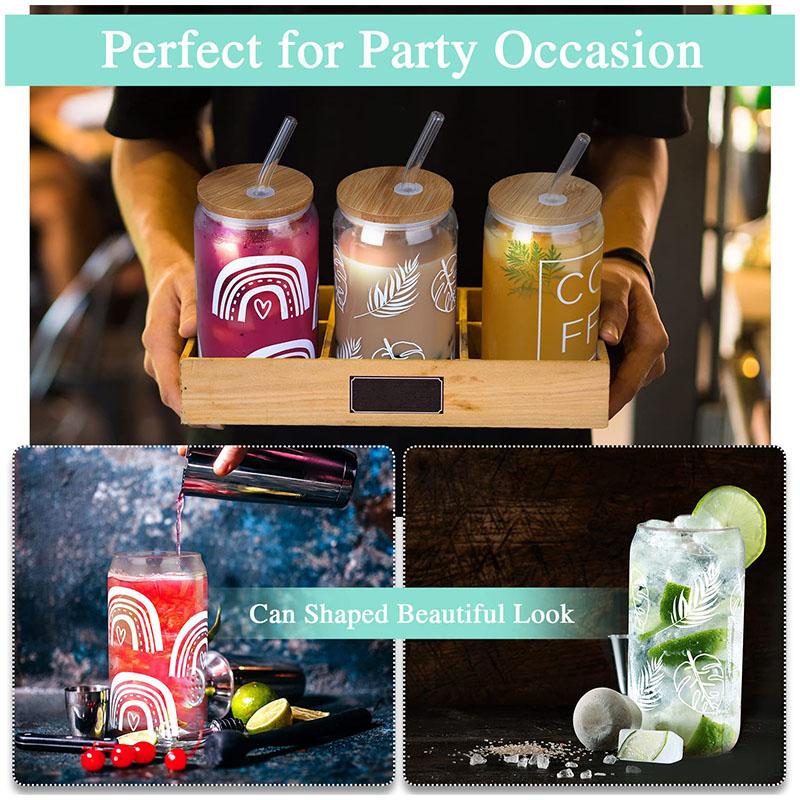 Custom Logo Eco-friendly 16 Oz 20 Oz Sublimation Blank Frosted Clear Beer Coffee Glass Jar Tumbler With Bamboo Lid And Straw