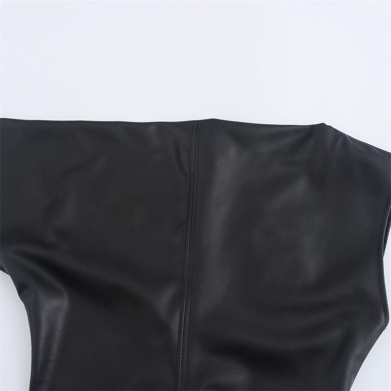 GX10898 Fashion Women Boutique PU Leather Short Sleeve Maxi Dress Elegant Party Dress