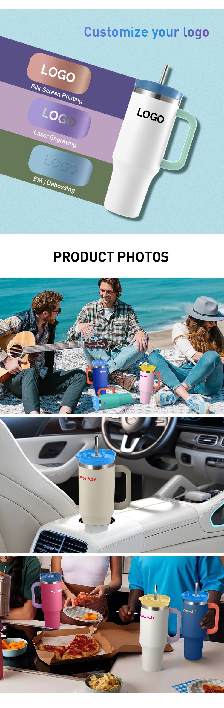 Portable Outdoor Custom Stainless Steel 40 Oz With Handle Straw Double Wall Coffee Mug Travel Insulated Beer Mug