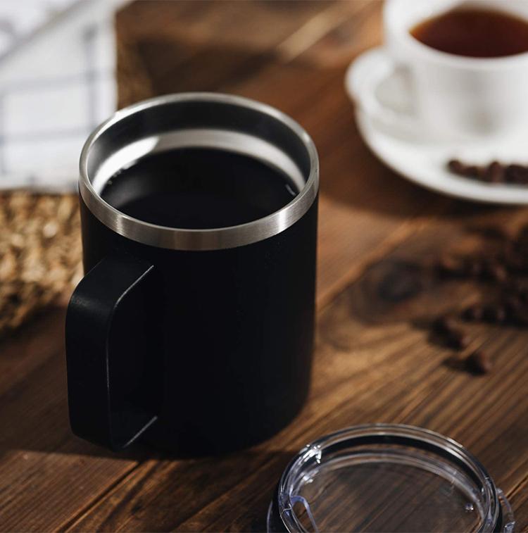 Custom Logo 12 Oz 14 Oz Powder Coated Insulated Stainless Steel Coffee Cup Handle Double Wall Vacuum Insulated Coffee Cup With Lid
