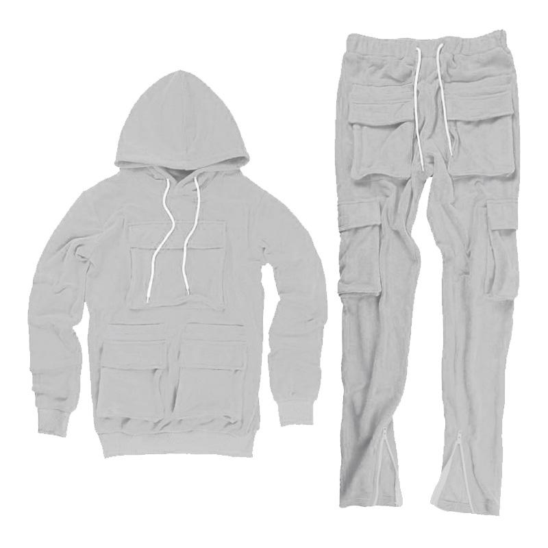 Top Fashion Multi-Pocket Autumn Clothing Men's Two-Piece Suit Hoodie Suit Sportswear Jogging Clothes Men's Sportswear Street Clothing