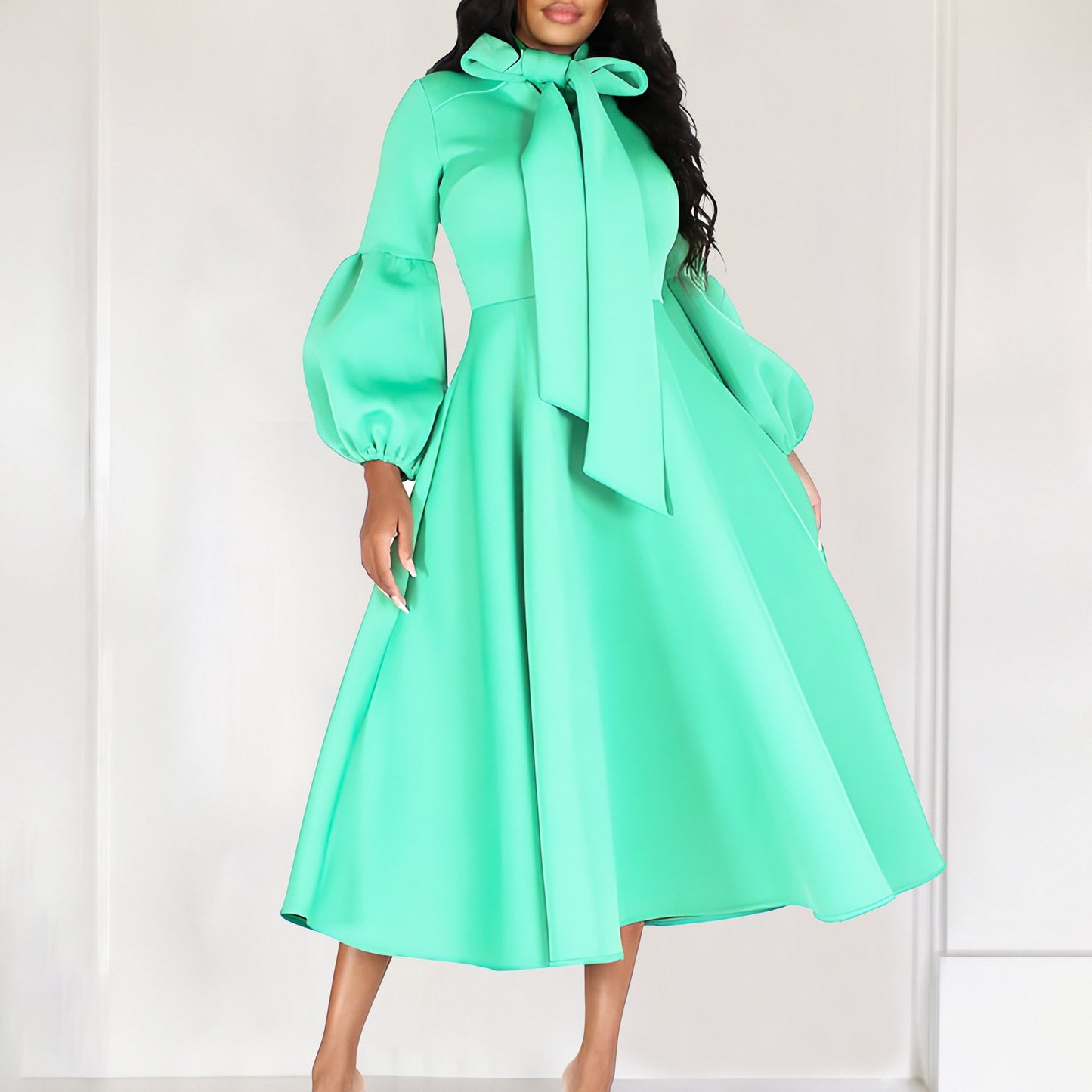 New Women's Elegant Elegant Women's Puff Cuff Large Skirt High Waist Women's Office Dress