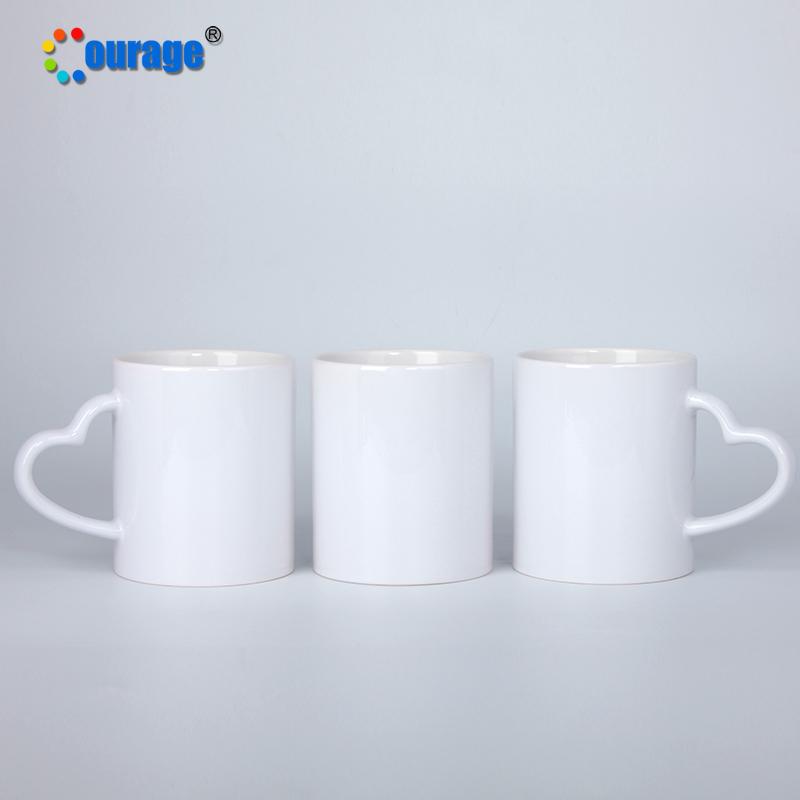 Hot Sale White Mug Blank Coated Coffee Cup Sublimation Blank 11 Oz Ceramic Custom Logo Heart Handle Mug