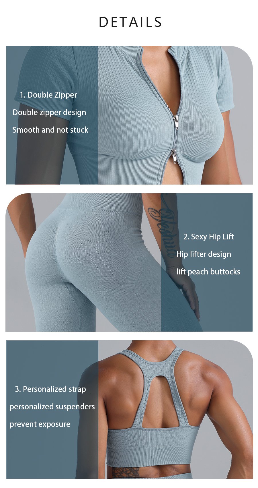 High Quality Rib Zipper 6-piece Set Active Wear Fitness Seamless Yoga Suit Sports Bra Leggings Women's Fitness Suit