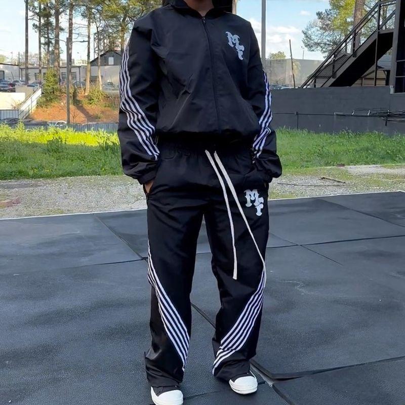 Nylon Pants Wide Leg Embroidered Trouser Men's Polyester Men's Jogger Casual Sports Nylon Sports Pants Men