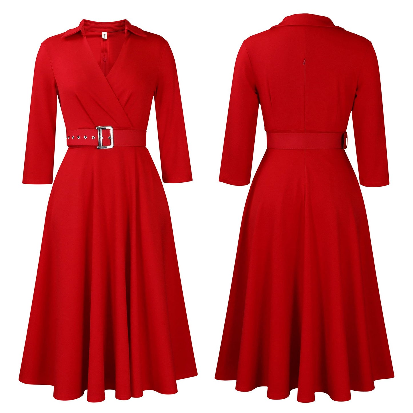 Elegant Women's Lapel Solid Color High Waist Maxi Business Casual Dress Half Formal Suit