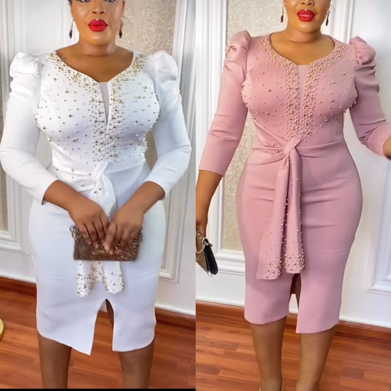 Women's Autumn Pleated Evening Dress Plus Size Beaded Party Long Sleeve Dress Women's Stretch Dress Women's Elegant Women