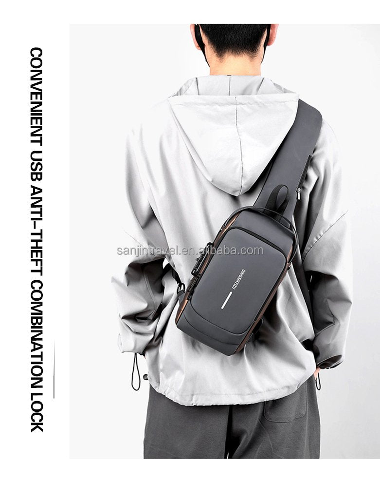 Fashion Anti-theft Men's Chest Bag Waterproof USB Charging Multi-function Shoulder Bag With Anti-theft Lock Universal PU Leather