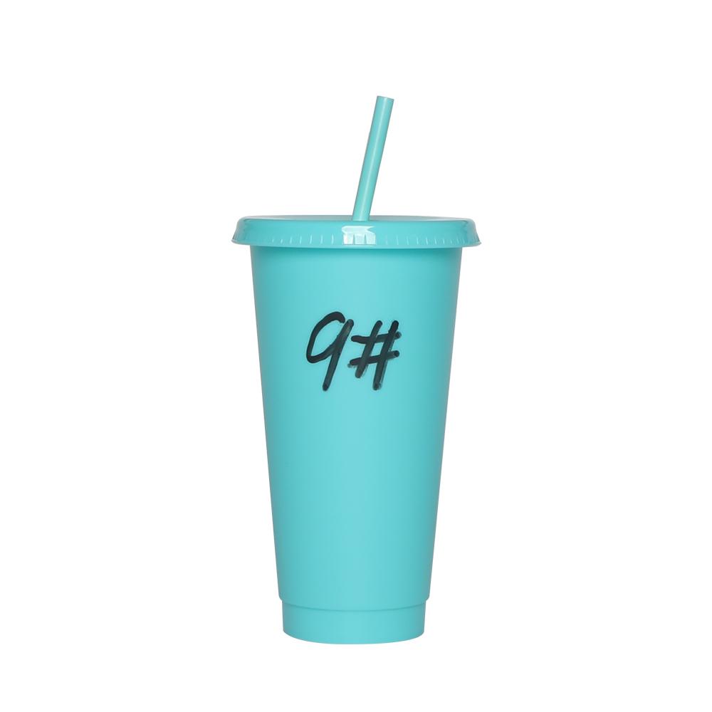 Plastic Tumbler Coffee Black Reusable 24 Oz Frosted Drink Cold Cup With Lid And Straw