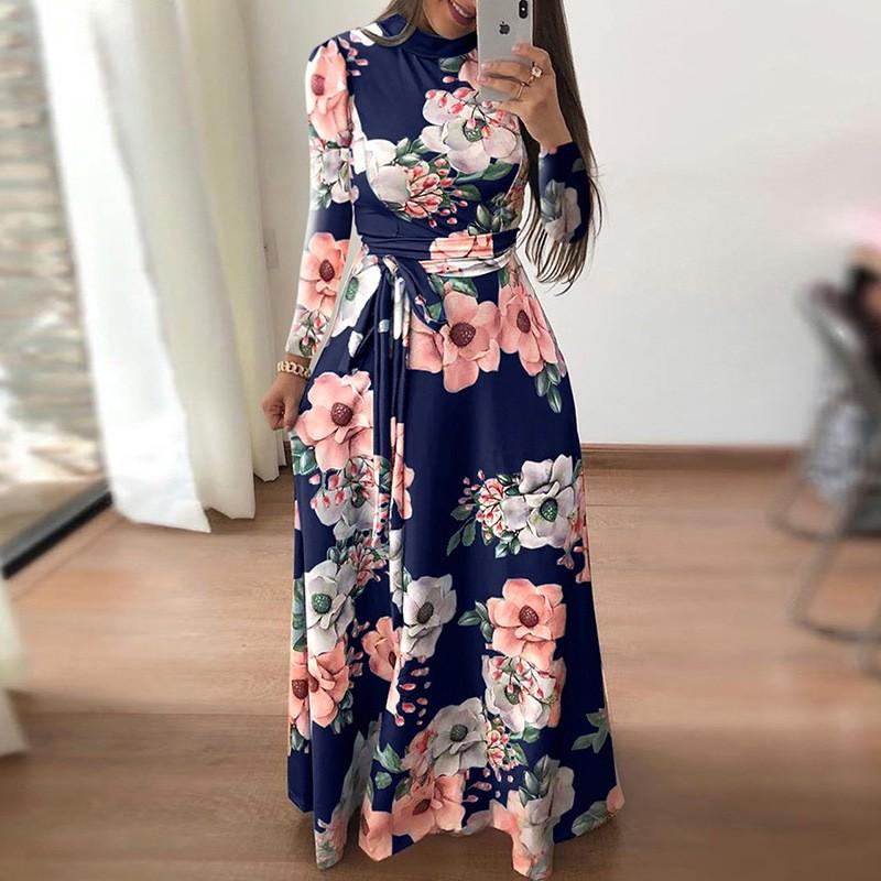 Modern Fashion Women Clothing Women Flower Print Long Dress