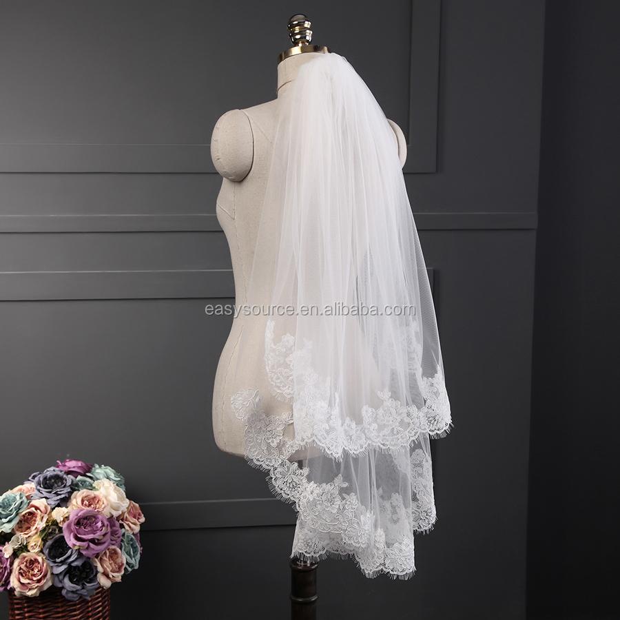 New Short Elbow Length Lace Wedding Veil Bride 2 Layer Bridal Veil With Comb (White/Ivory)