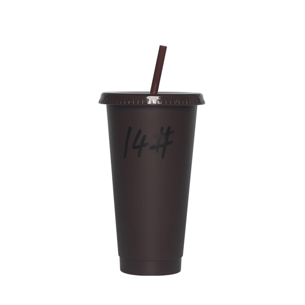 Plastic Tumbler Coffee Black Reusable 24 Oz Frosted Drink Cold Cup With Lid And Straw