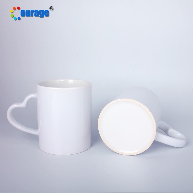 Hot Sale White Mug Blank Coated Coffee Cup Sublimation Blank 11 Oz Ceramic Custom Logo Heart Handle Mug
