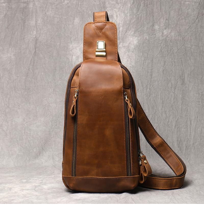 New Crazy Horse Show Leather Chest Bag Retro Genuine Leather Men's Bag Retro Casual Shoulder Bag Suitable For 7.9-inch IPad