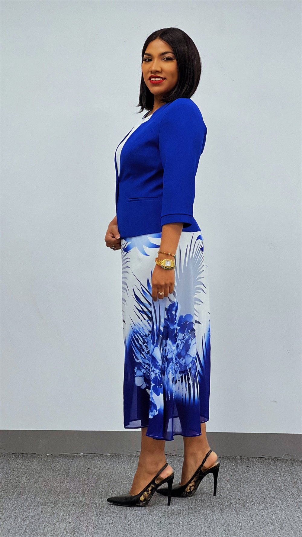 Women's Spring And Summer New Two-piece Long-sleeved Round Neck Tight Plus Size Office Gown