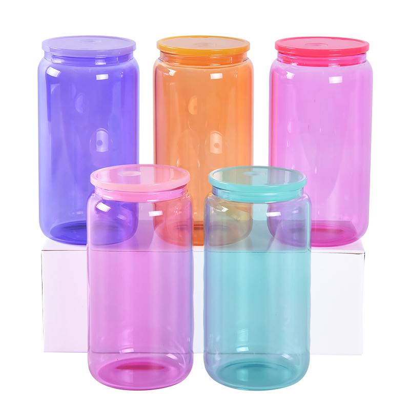 US Warehouse 12 Oz 16 Oz 20 Oz 25 Oz 16 Oz Straight Clear Frosted Water Bottle Sublimation Glass Jar Wooden Lid Tumbler Cup