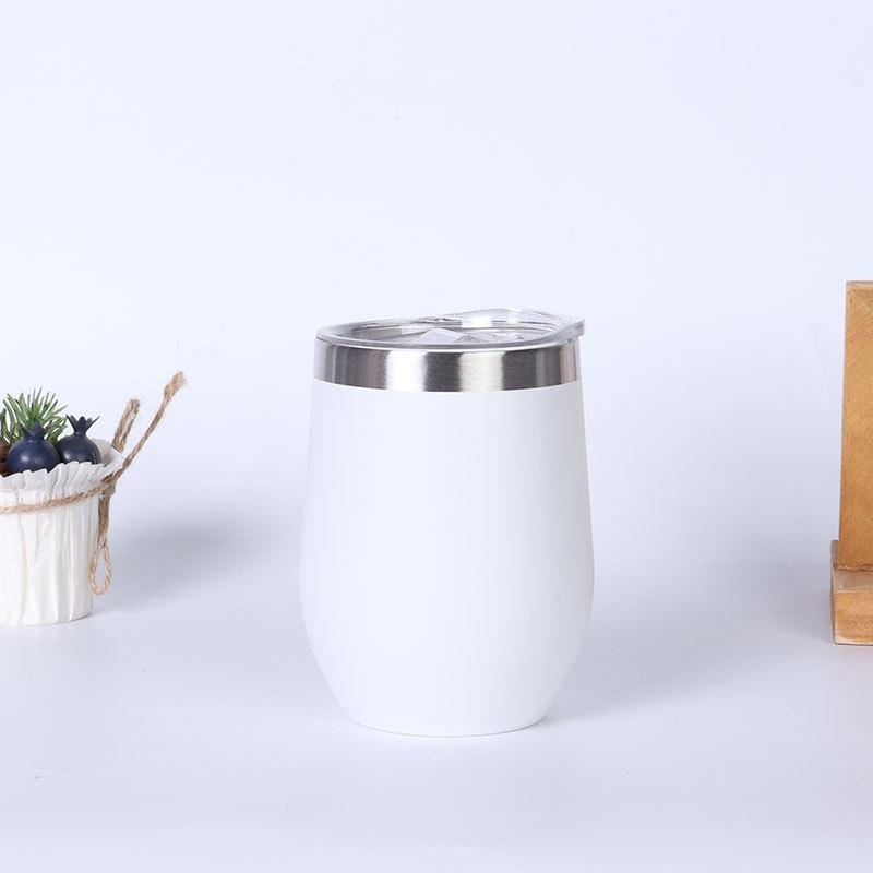 Custom Logo 12 Oz Travel Stainless Steel Insulated Powder Coated Sublimation Wine Egg Shaped Coffee Cup With Lid Wine Glass