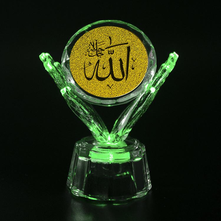 HDW Wholesale K9 Crystal Transparent Islamic Decoration With LED Lights Diy Custom Crystal Small Stone Crafts Souvenir Gifts