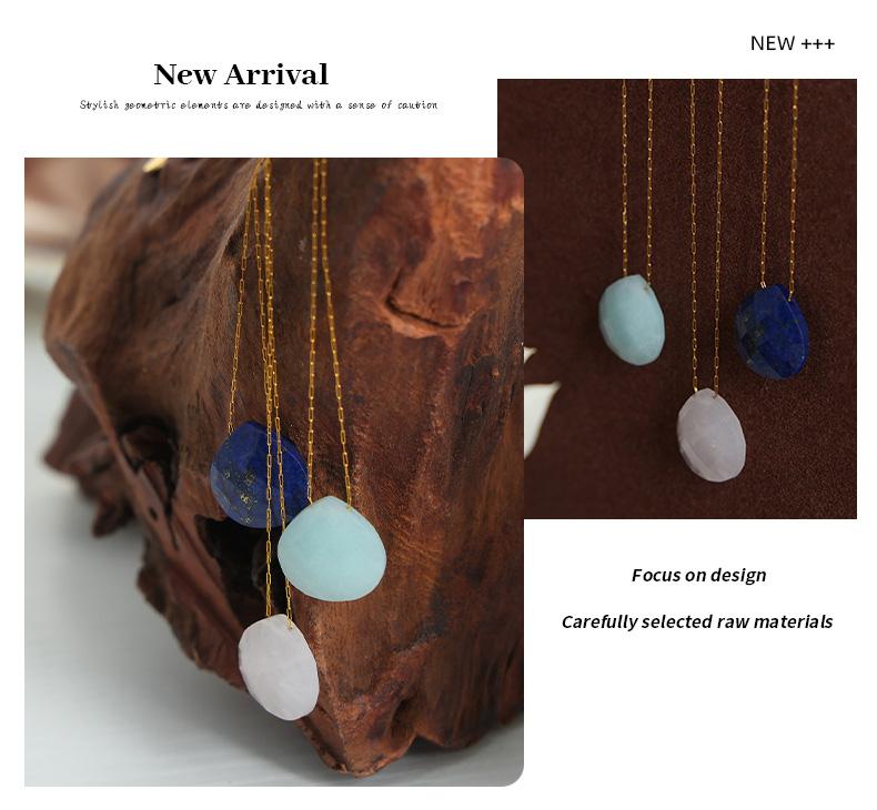 Elegant Personality Fashion Natural Stone Stainless Steel Gold Plated Pendant Necklace