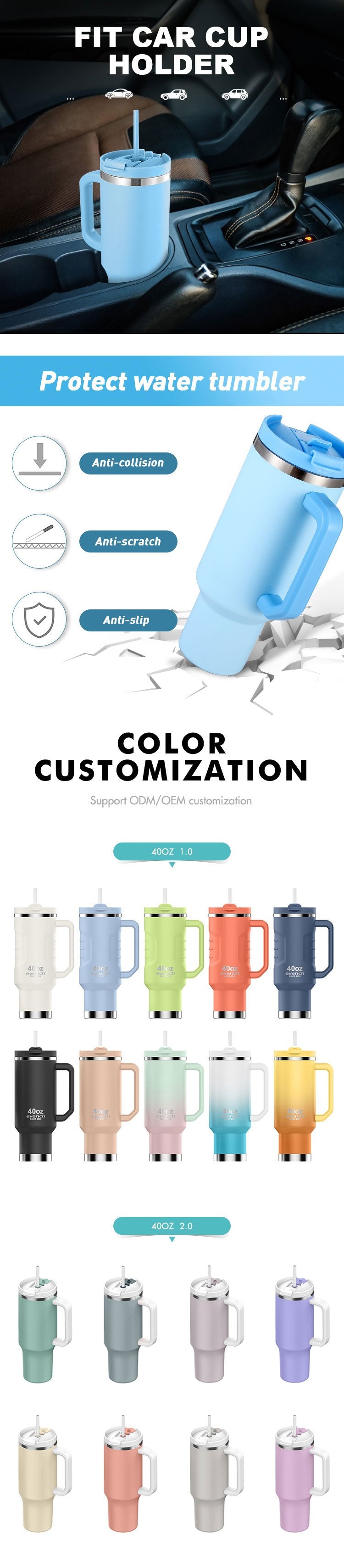 Lead-free 40 Oz Tumbler With Handle And Straw Cup Holder Friendly Dishwasher Safe Oversized Insulated Tumbler