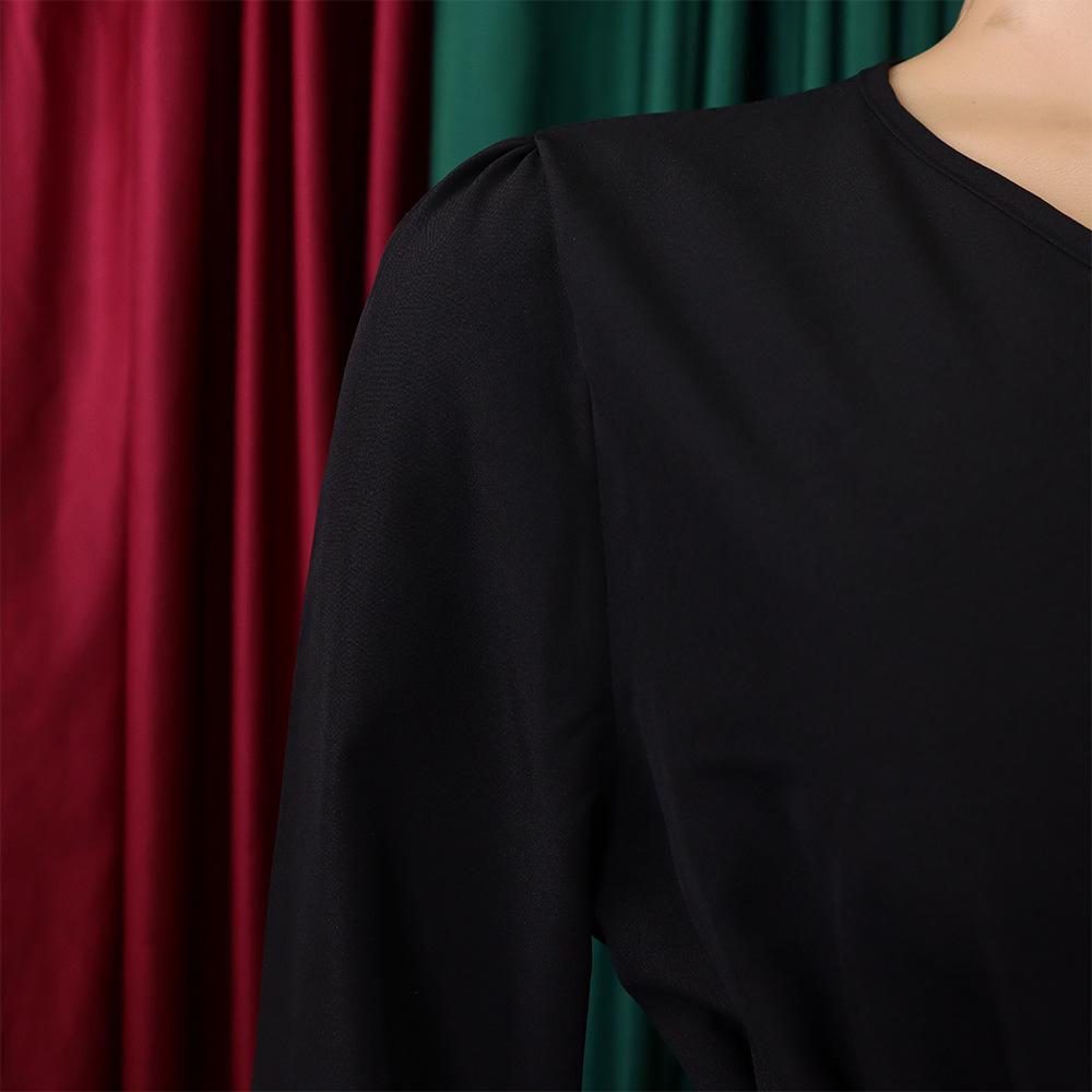 D419 Latest Design Ladies Office Dress Ladies Elegant Solid Color Long Sleeve Lace-up V-Neck Slim Pleated Skirt
