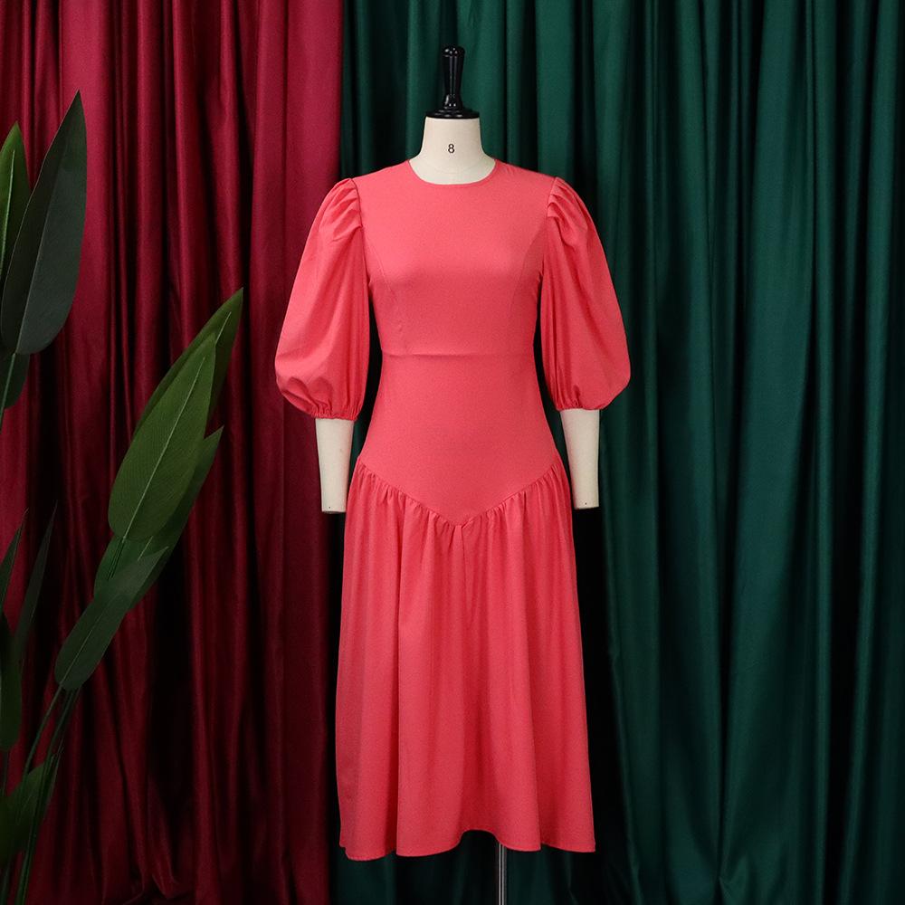 Lancy New American Elegant Women's African Clothing Spring Long Powder Puff Sleeve Pleated Casual Dress Plus Size Fashion Dress Women
