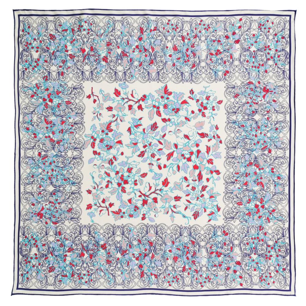 Chinese Traditional Elements Printed Custom Silk Scarf 90*90cm Square Mulberry Silk Scarf Custom Printed Silk Scarf