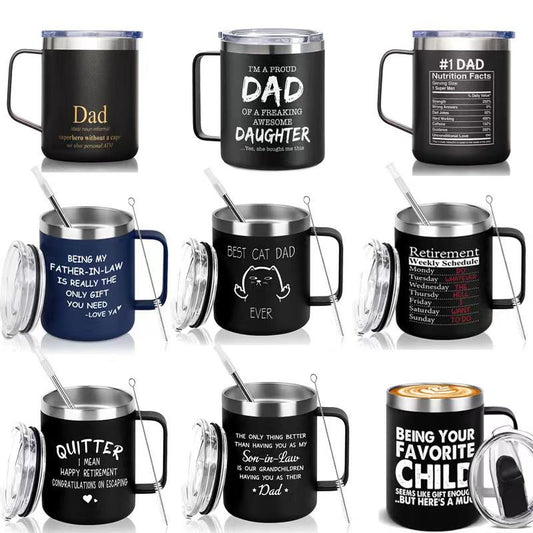 Custom Logo 12 Oz 14 Oz Powder Coated Insulated Stainless Steel Coffee Cup Handle Double Wall Vacuum Insulated Coffee Cup With Lid