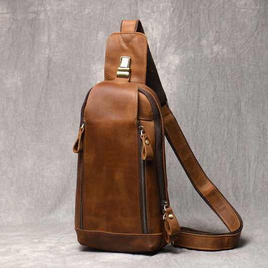 New Crazy Horse Show Leather Chest Bag Retro Genuine Leather Men's Bag Retro Casual Shoulder Bag Suitable For 7.9-inch IPad