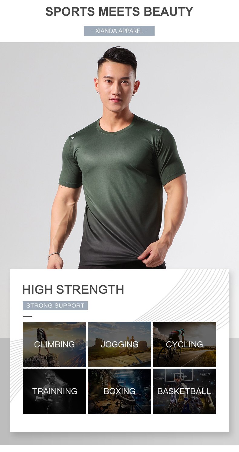 Quick Drying Four-way Stretch T-shirt Sports Top Sports Gradient Regular Suitable For Jogger Man Technical Shirt